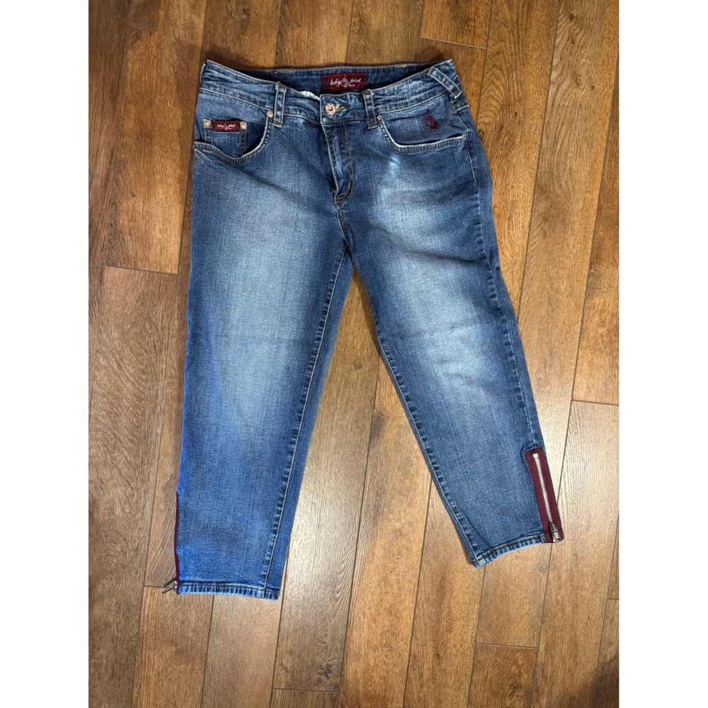 Vintage‎ Y2K Baby Phat Women's Capri Jeans Size 11 Embroidered Logo Blue Denim
